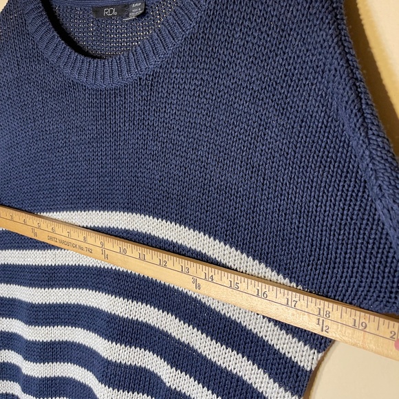 Navy and White Striped Women's Sweater - Picture 3 of 5